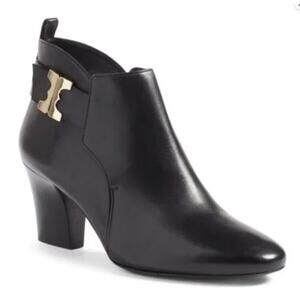 Tory Burch Black Leather Gemini Link Heeled Ankle Bootie Size 10.5‎